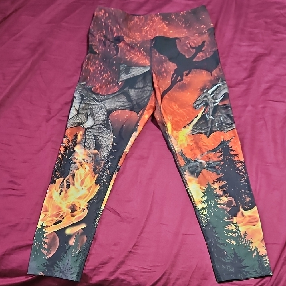 Dragon Print Leggings with Fiery Design